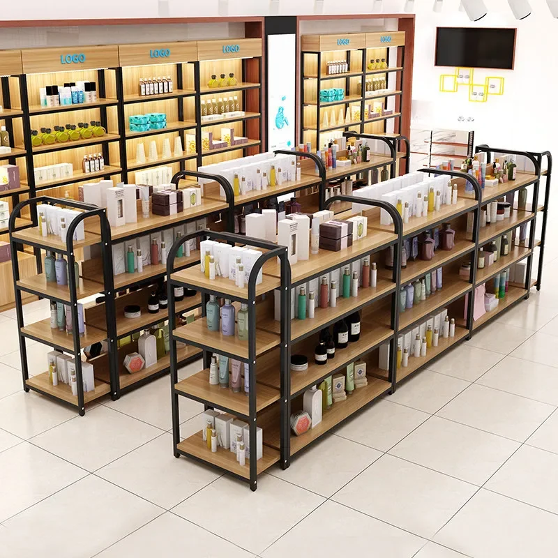 Double Sided Metal Display Shelf for Supermarket Convenience Store Snack Cosmetic Shoe Retail Shop Aisle Gondola Rack