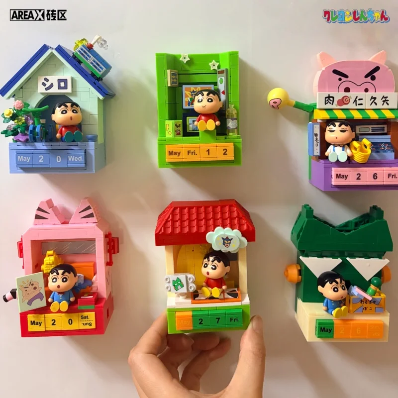 

AREAX Crayon Shin-chan Cute Time Series Building Blocks Calendar Refrigerator Stickers Assembly Models Decoration Toys Gifts