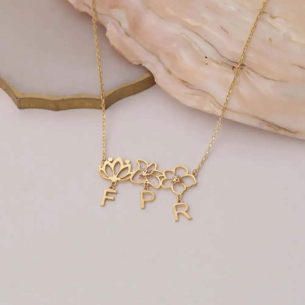 Customized Family Birth Flower Necklaces Stainless Steel Custom Initial Letter Family Birthday Necklace Sister Gift image 5