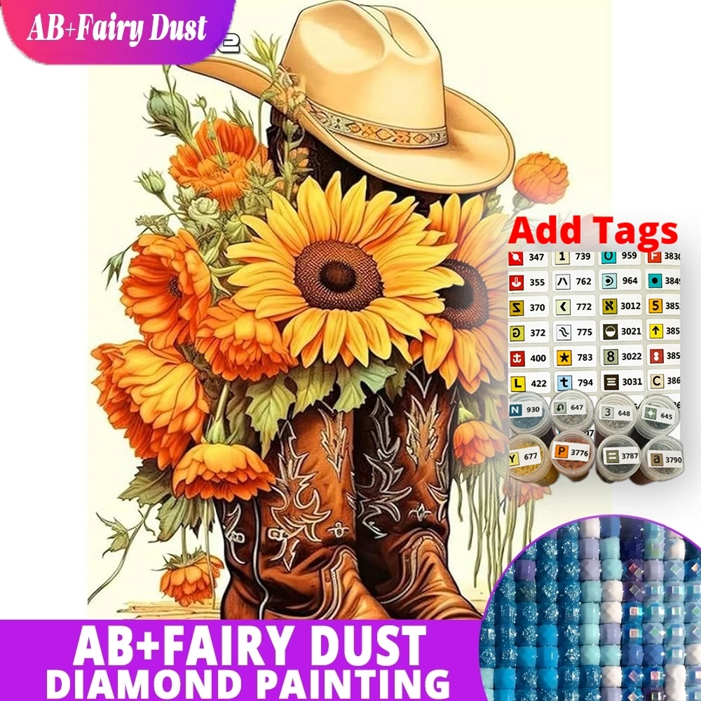 AB Fairy Dust Full Square Round Diamond Mosaic Cowboy Boots Sunflower DIY Painting Embroidery Wall Decor Art Craft Gift For Adul