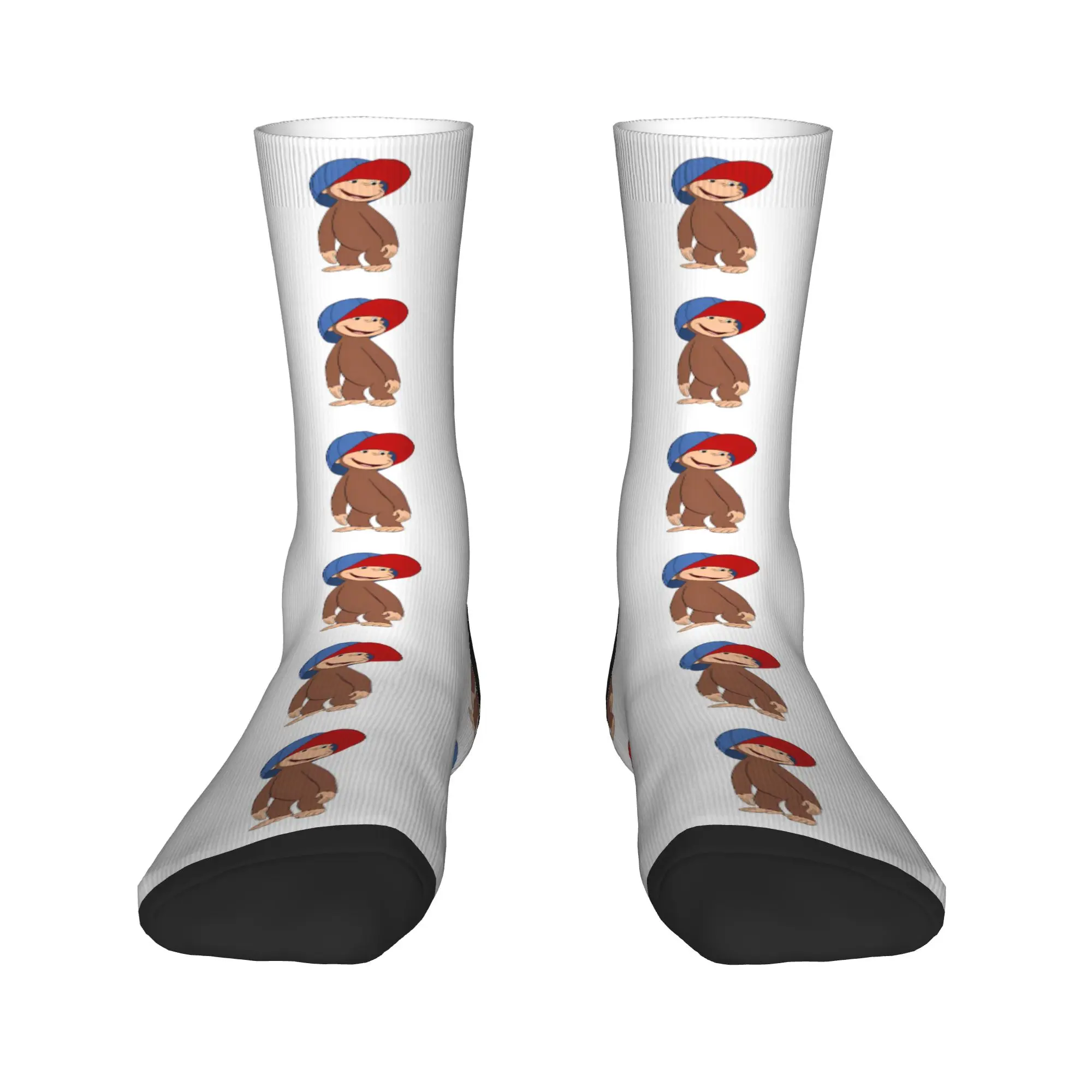 Cartoon Monkey C-Curiouss Georges Socks  Non Skid Stockings Men High Quality Skateboard Socks Autumn Funny Graphic Socks view 2
