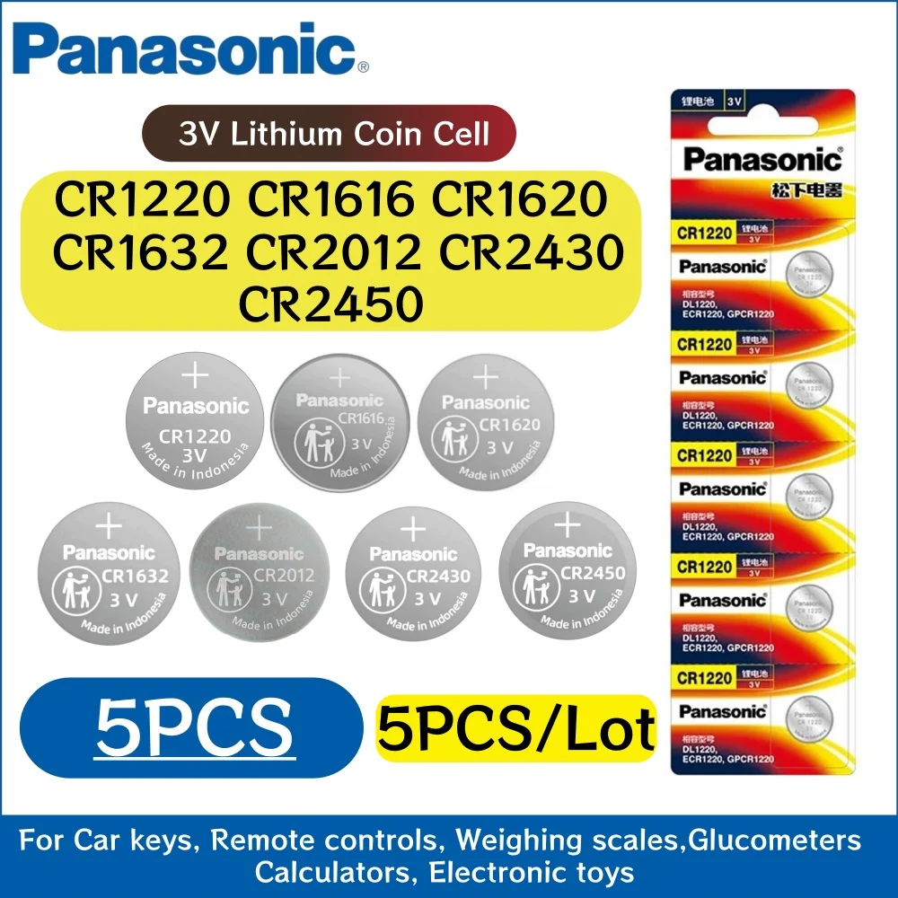 5Pcs Original Panasonic CR1220 CR1616 CR1620 CR1632 CR2012 CR2430 CR2450 or Control Watch Motherboard Scale Button Coin Cells