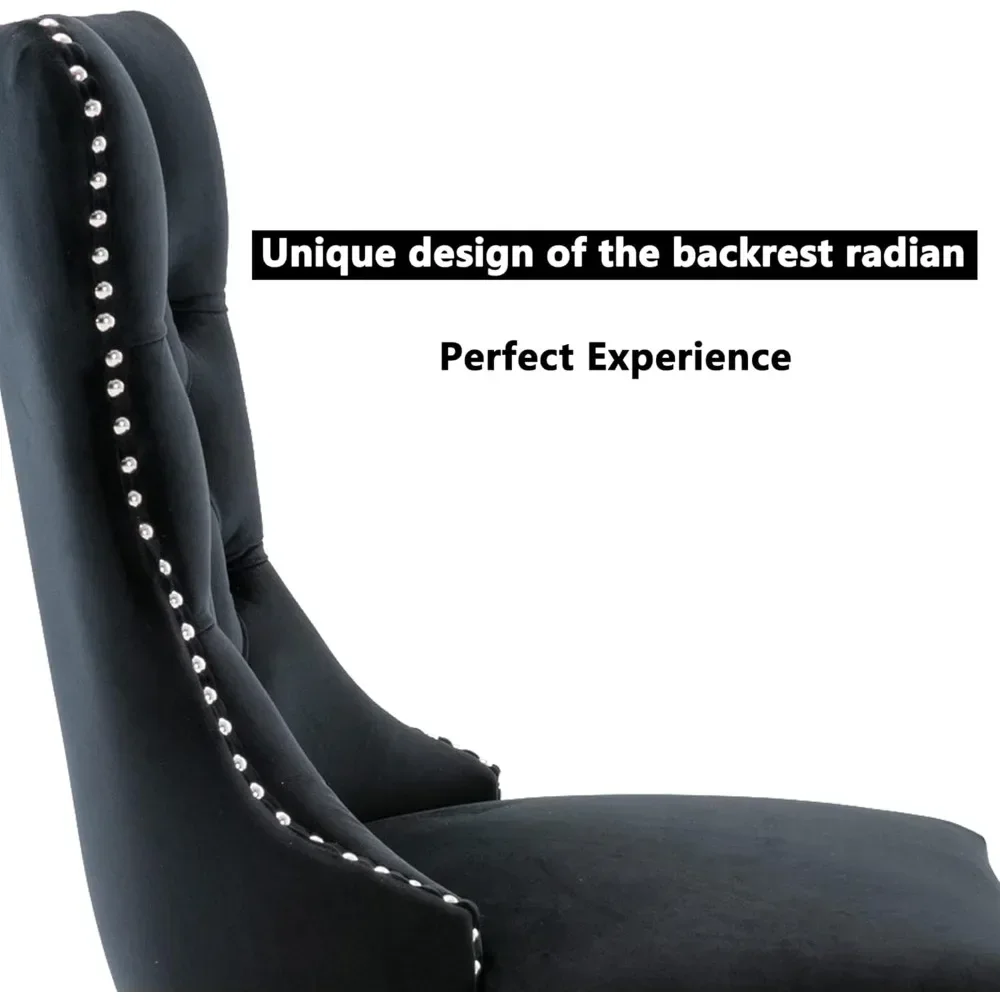 Tufted Dining Chairs ,Dining Chairs with Nailhead Back and Ring Pull Trim, Velvet Upholstered Dining Chairs image 6
