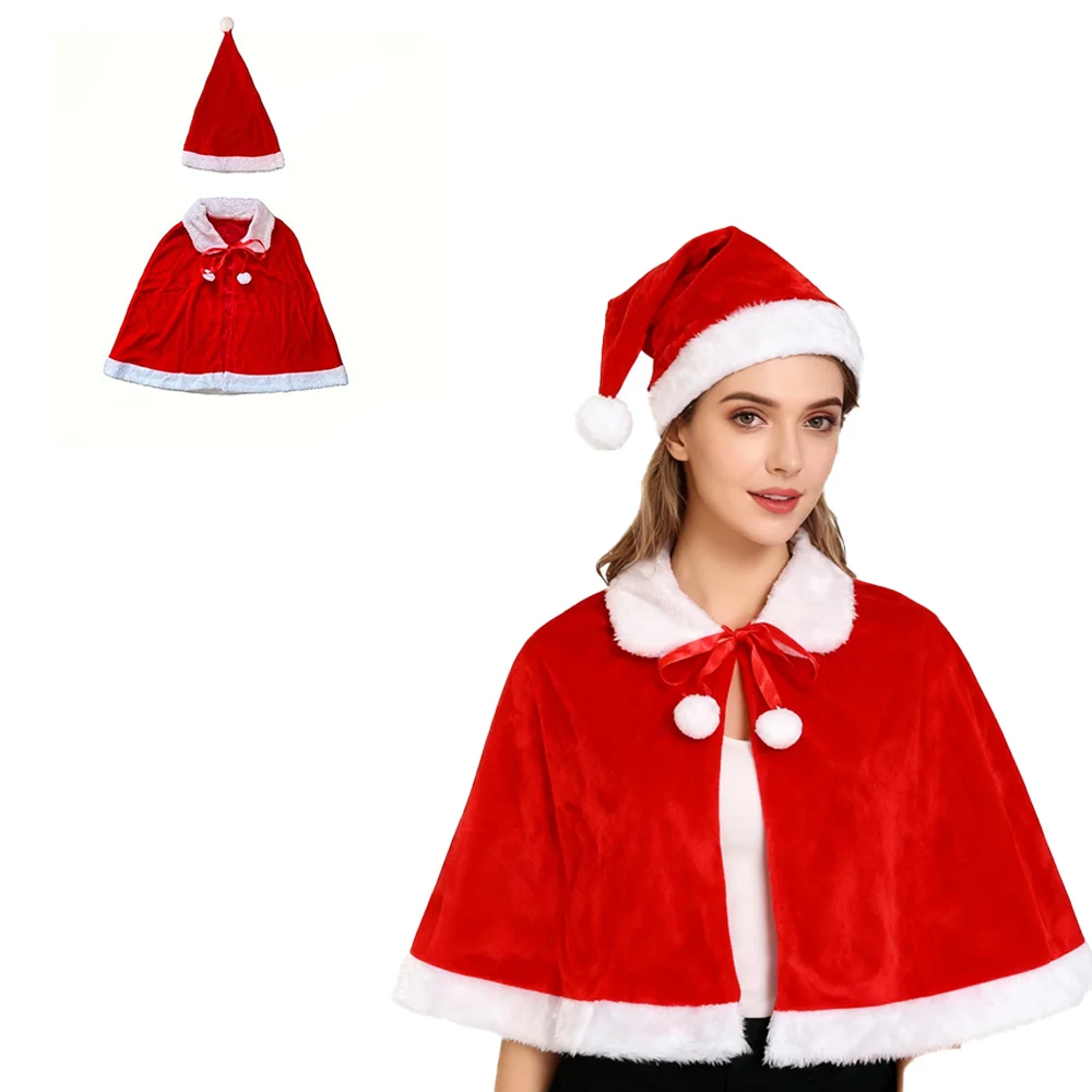 PESENAR Velvet Cape Outfits Christmas Santa Themed Dress Festive Photo Props for Holiday Parties Xmas Gatherings and