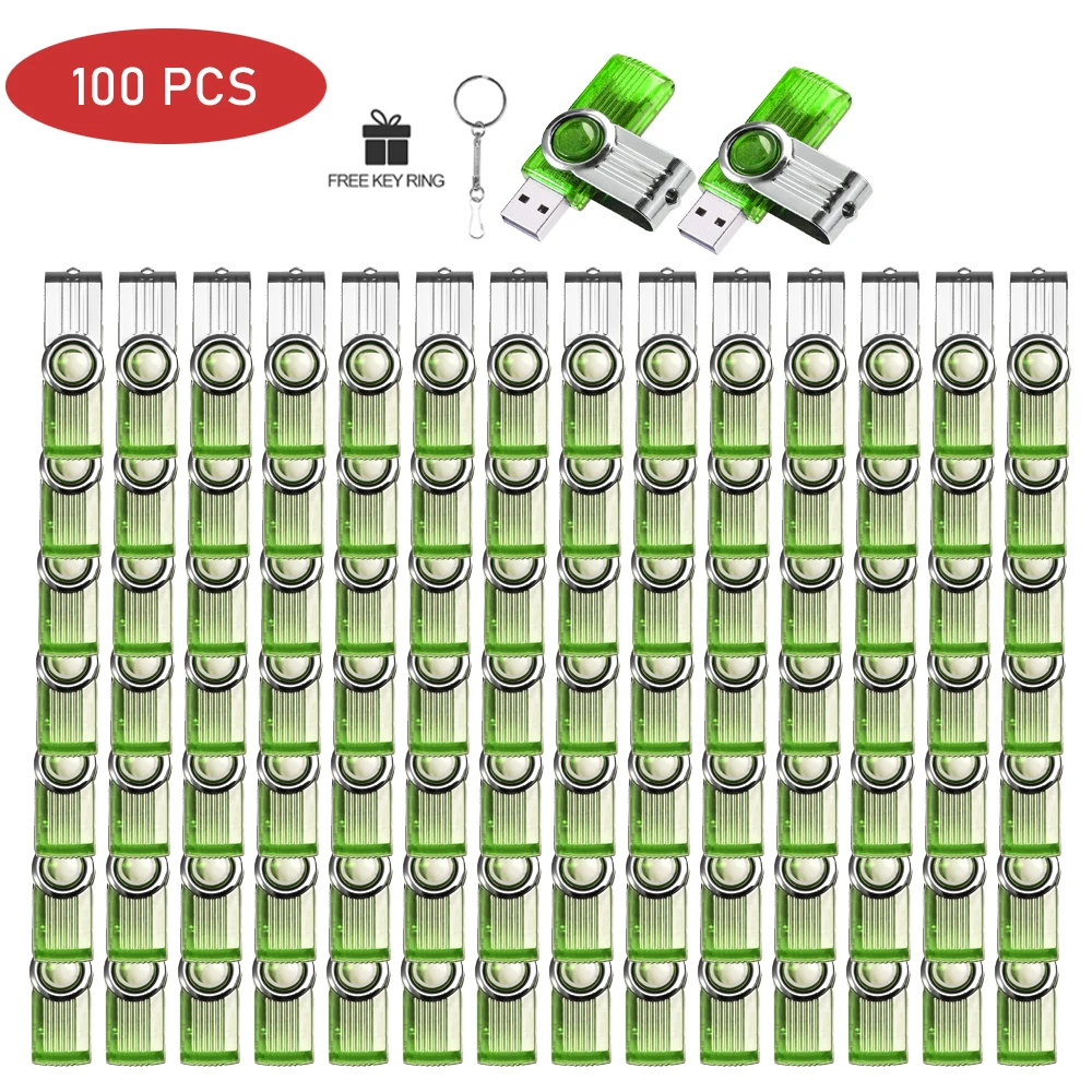 

100PCS/LOT Cool Green USB Flash Drive 128GB Free Key Chain Memory Stick 64GB 100% Real Capacity Pen Drive 32GB Business Gift