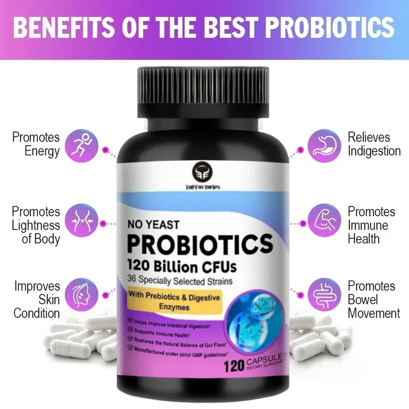 Probiotics 120 Billion CFU 36 Strains Contains Prebiotics and Digestive Enzymes for Digestion and Immune Support Vegan, Non-GMO