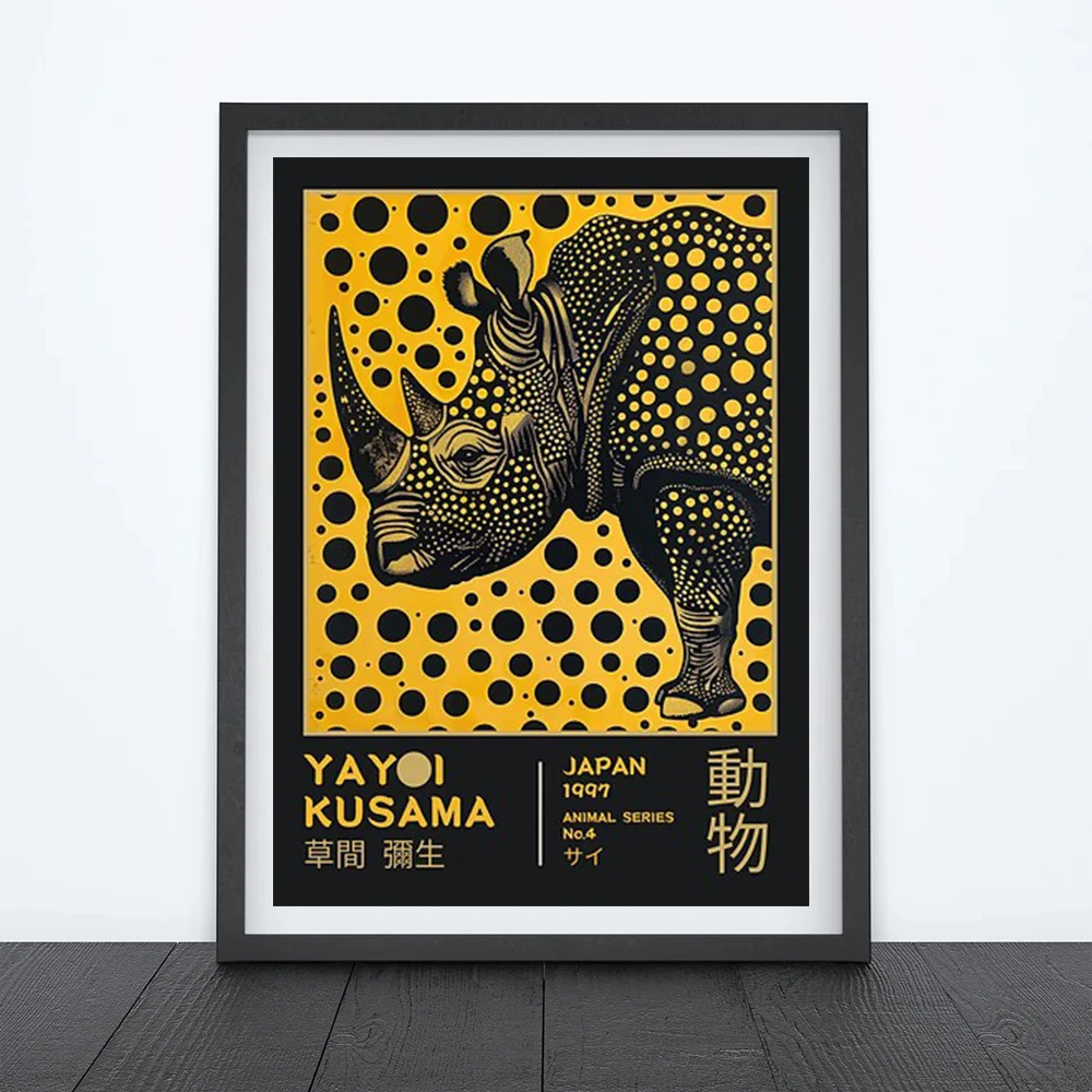 Yayoi Kusama Animal Art Poster - Rhinoceros & Monkey Print Frameless Home Wall Decoration Artwork