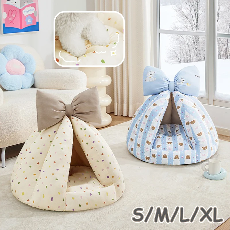 

All Season Enclosed Cat Bed Removable Cushion Pet House Foldable Design for Small Medium Cats Dogs Warm Winter Sleeping Cottage