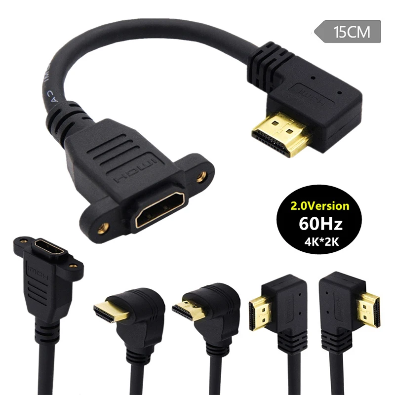 

HDMI-compatible 2.0v 4K*2K Angle 90 Degree Male to Female Extension Cable panel mount with screw hole For PSP HDTV