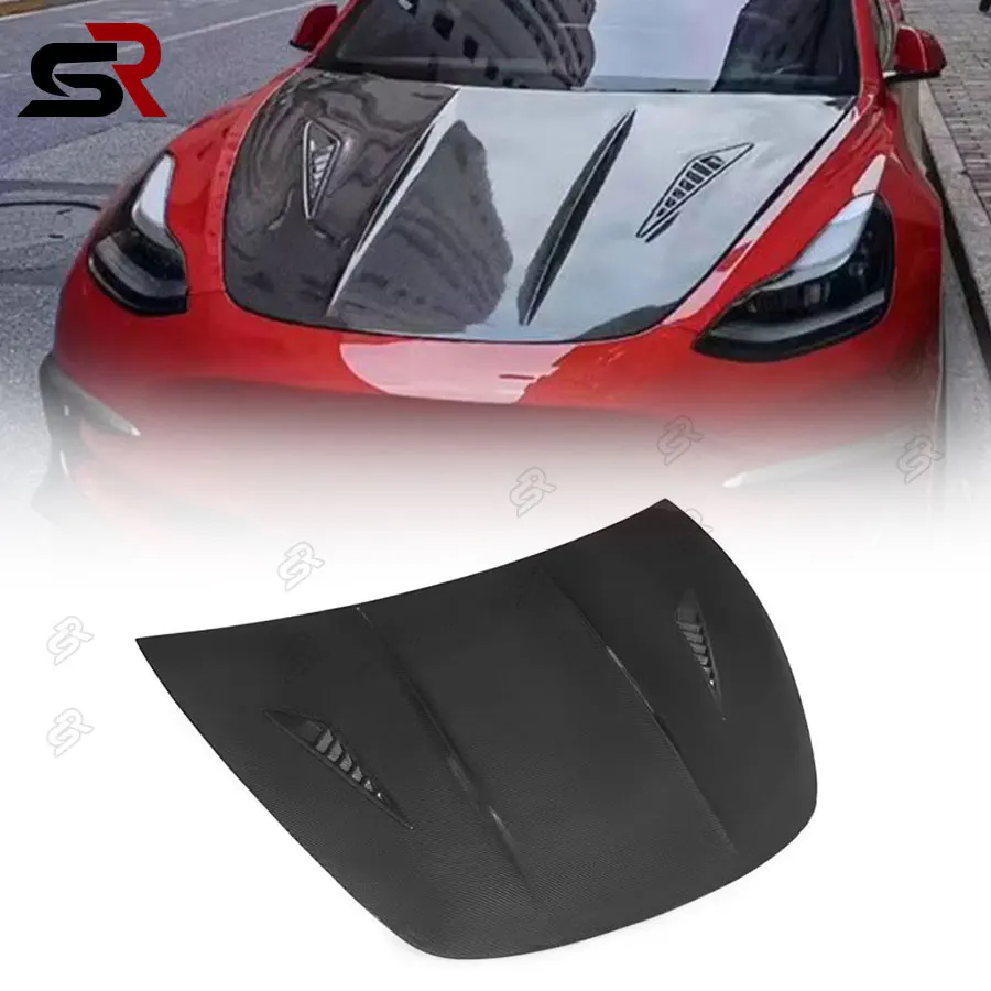 

For Tesla MODEL3 Carbon Fiber Car Front Bumper Hood Front Cover Car Decoration Tuning Accessories Body Kits