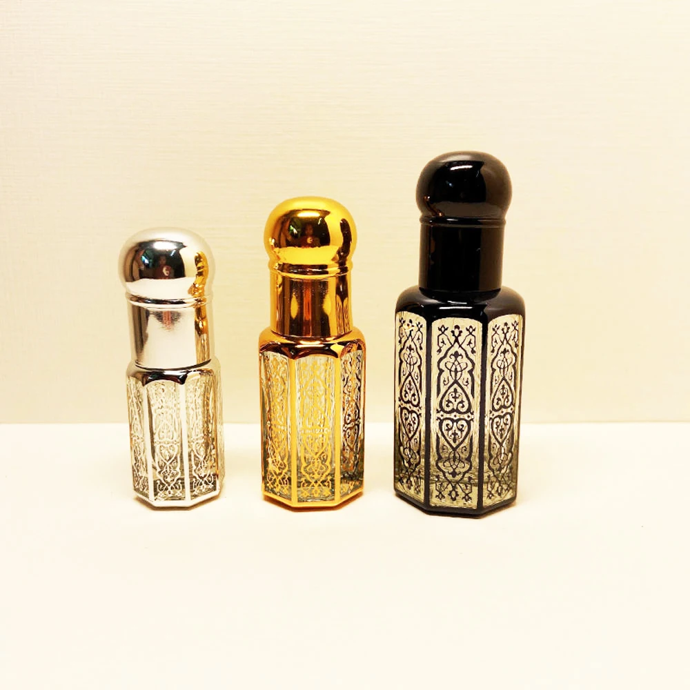 Bouteilles d'huile essentielle en vitrail gravé plaqué 3ml6ml12ml, bouteilles distributrices de boules à roulettes, flacons d'échantillon cosmétiques