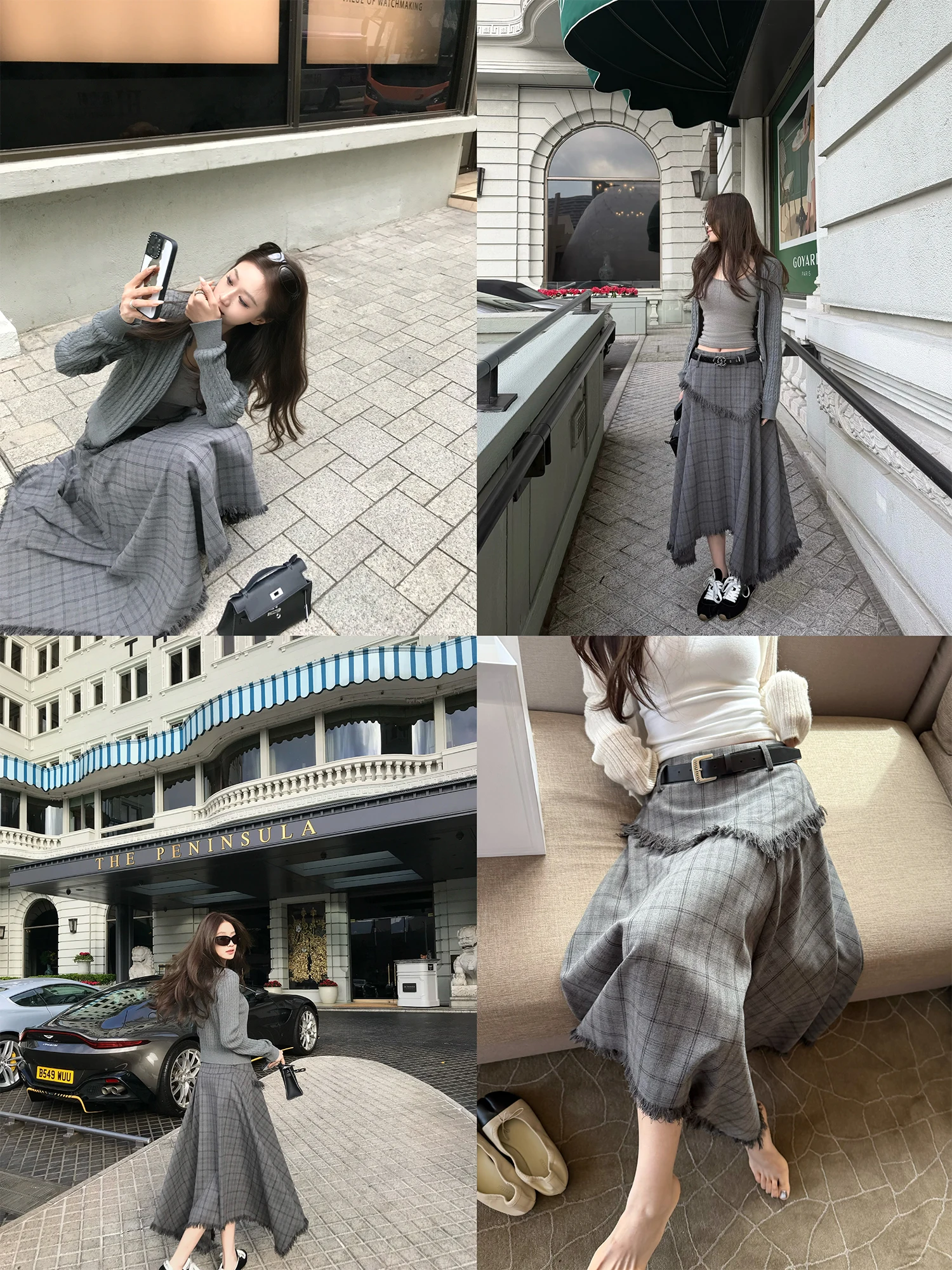 

Романтичная элегантная длинная юбка в клетку с асимметричными бахромами, корейский стиль, для повседневной носки, из полиэстеровой смеси, А-силуэт