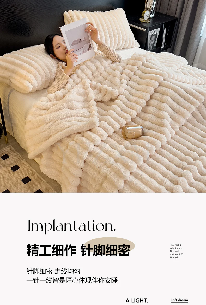 Solid Color Artificial Rabbit Fur Blanket Fluffy Soft Plush Throw Blanket Autumn Warm Queen Size Fleece Blankets for Bed Sofa