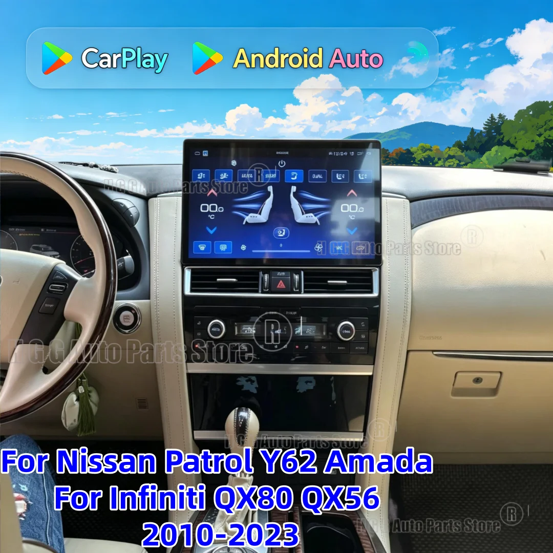 Carplay Android 15 Car Radio For Nissan Armada Y62 Patrol QX80 QX56 2010 2011-2023 GPS Navigation Bluetooth Multimedia Player