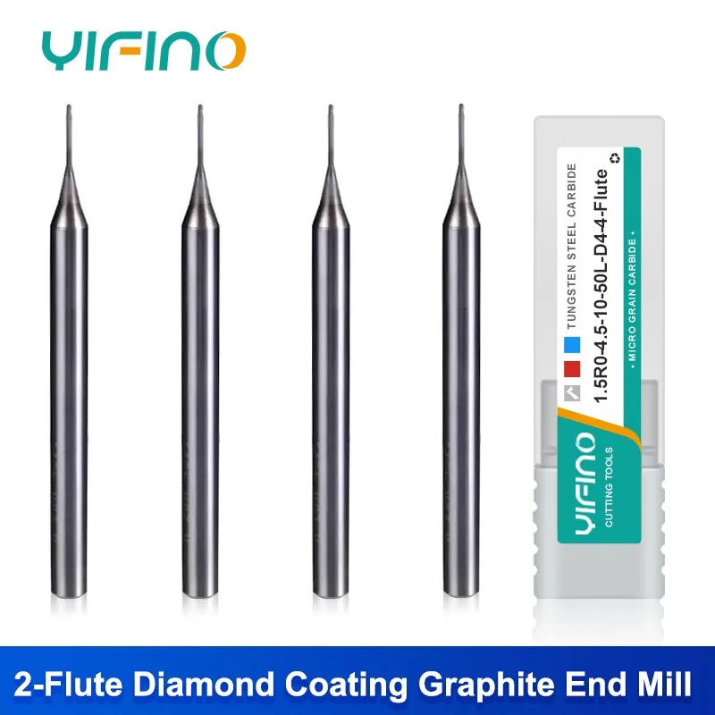 YIFINO 2-Flute Micro Diameter Graphite Milling Cutter CNC Process Diamond Coated Carbide Straight Shank Flat/End Nose End Mill