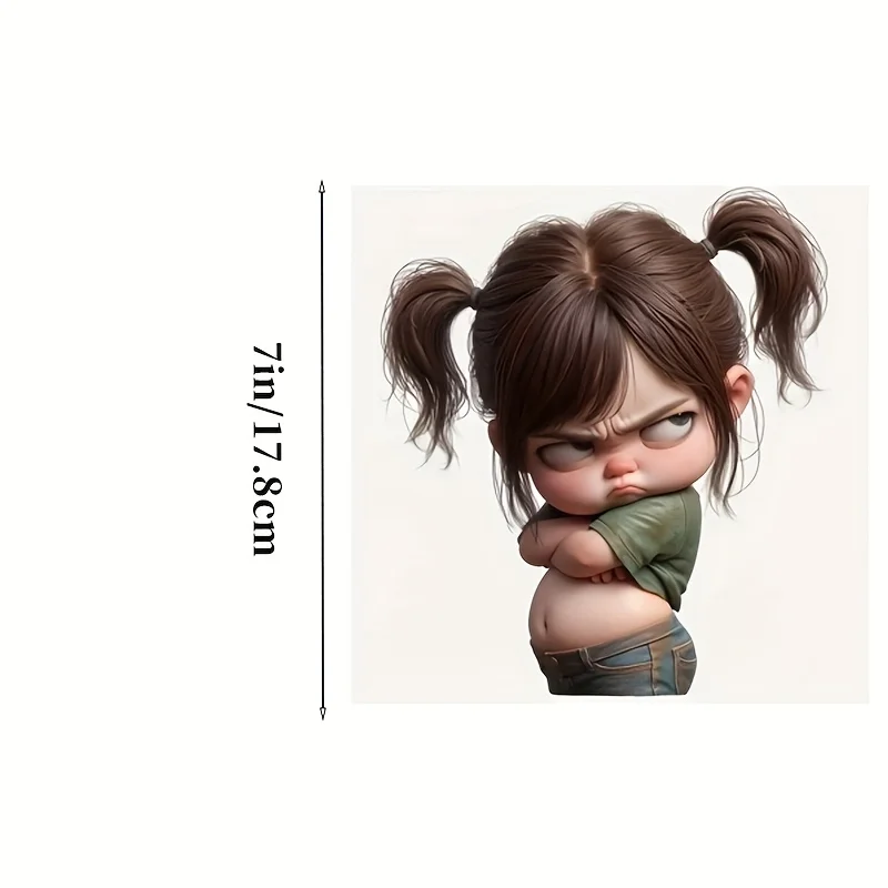 Grumpy Cross-Arm Mad Little Girl Vinyl Sticker, Decal for Car, Laptop,Water Bottle, Truck, Phone, Motorcycle, Window, Wall & Cup