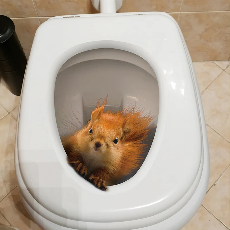 Creative Cute Squirrel Toilet Sticker Bathroom Toilet Cover Sticker Wall Stickers Wc  For Home  Decoration M264