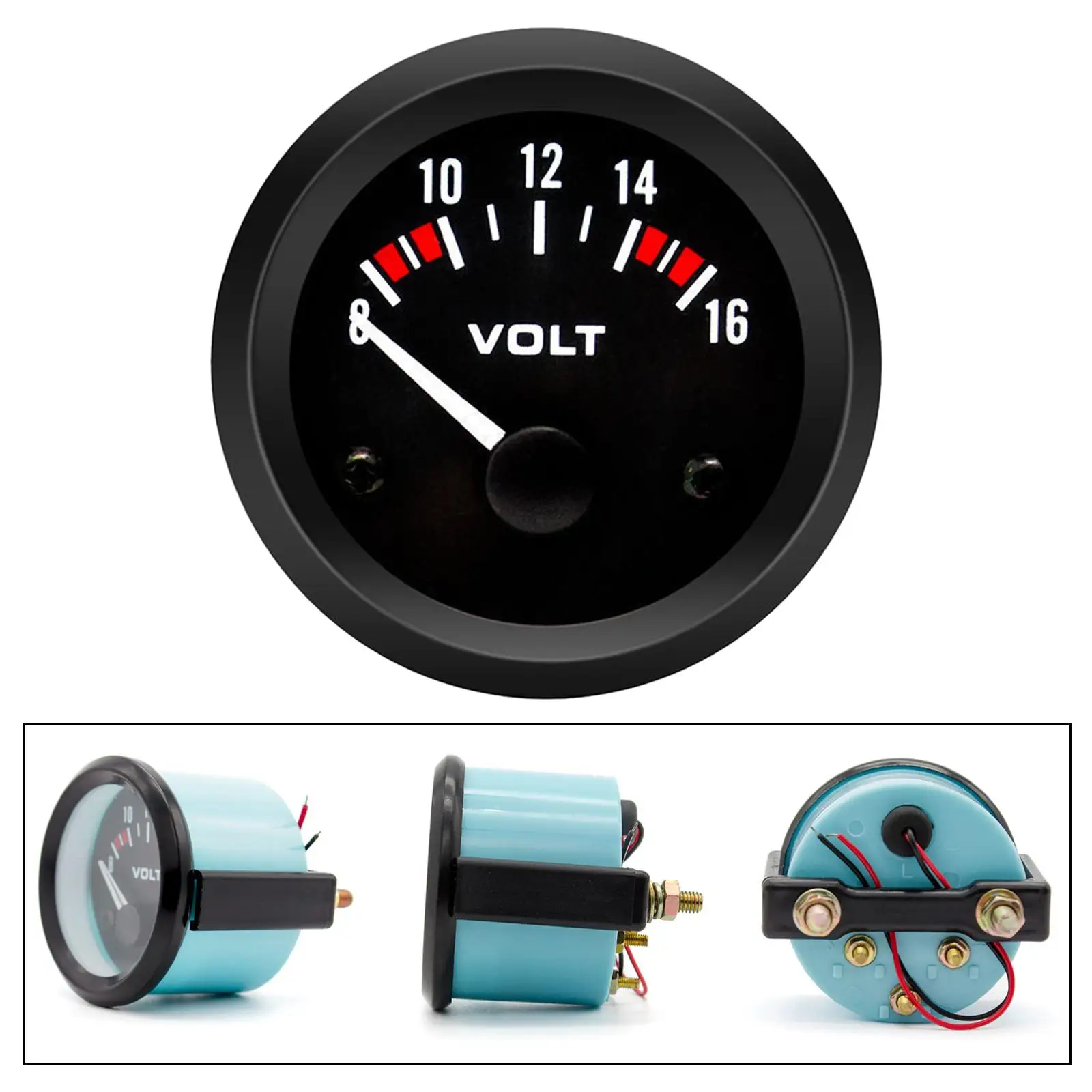 Electrical Car Voltmeter with Black Dial and Round Pane Replacement Diameter 2