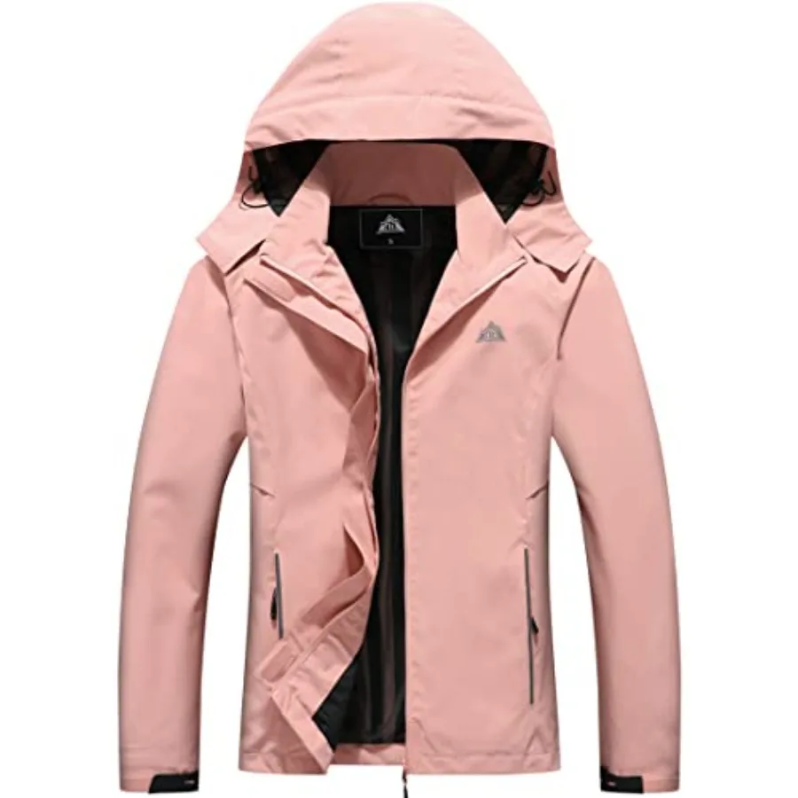 MOERDENG Women's Waterproof Rain Jacket Lightweight Raincoat Hooded Hiking Jacket Softshell Windbreaker