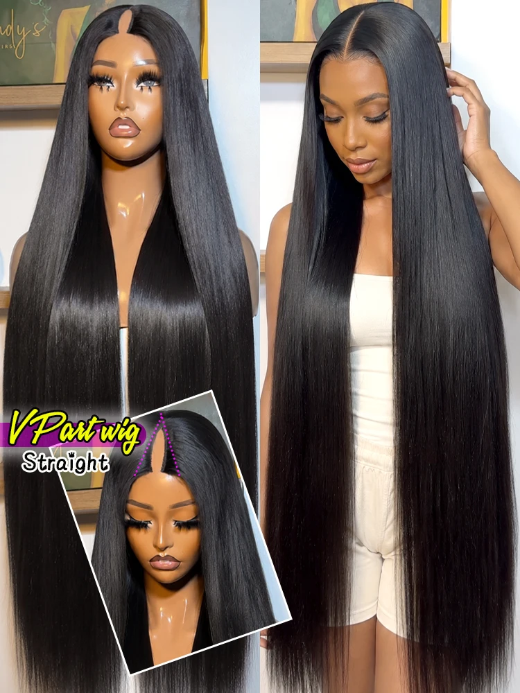 250% Density Straight V part wig Human Hair Beginnger Friendly 40 Inch Glueless V Part Human Hair Wigs No Leave Out Easy Install