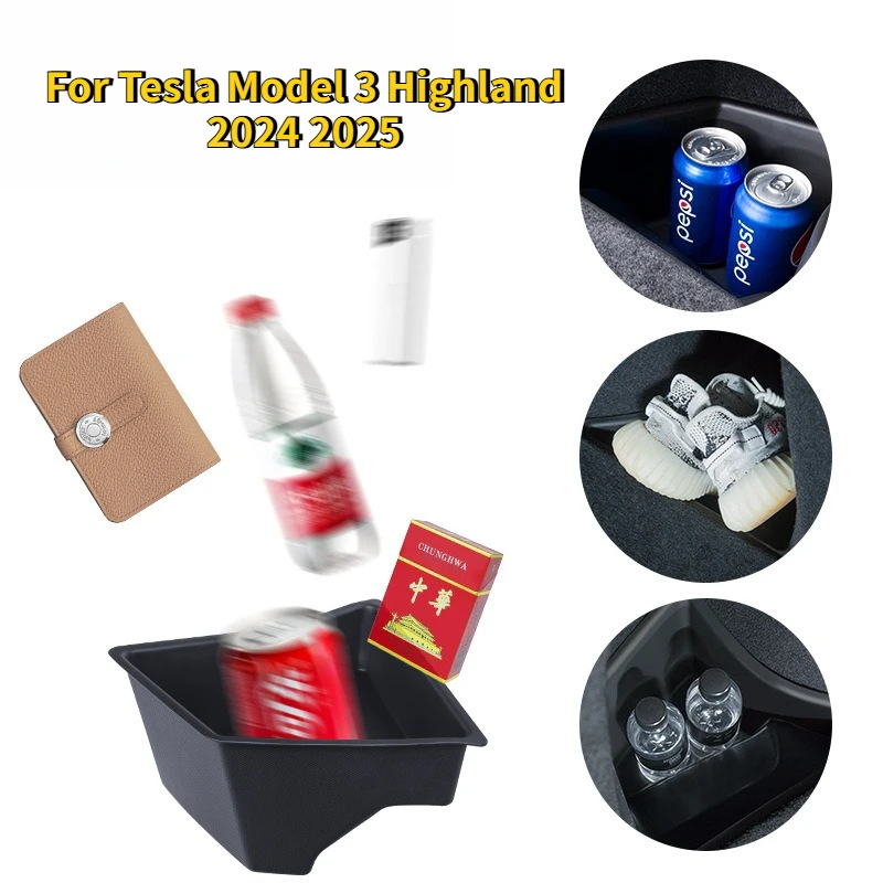 

For Tesla Model 3 Highland 2024 2025 Rear Trunk Storage Box Bins Left Right Corner Organizer Accessories Flocked Lids TPE Cargos