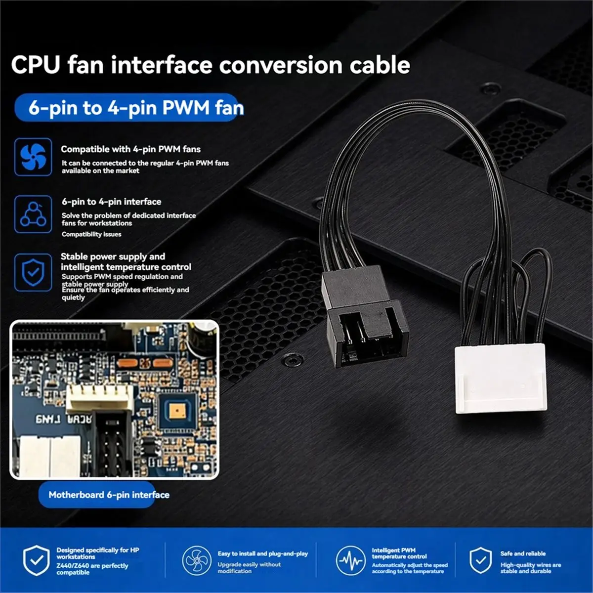 SCLS Computer Motherboard 6PIN to PWM 4Pin Cooling Fan Extension Power Cable for Z440 Z640 Server