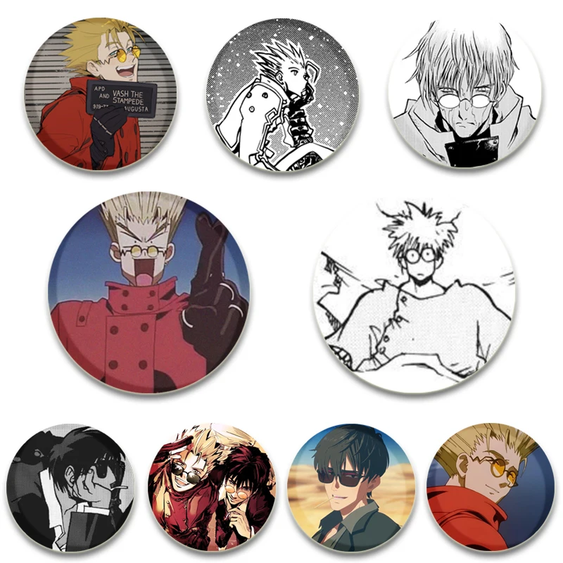 

32/44/58mm Anime Trigun Character Pin Tinplate Badge DIY Custom Cartoon Brooches for Fans Collection Gift Clothes Hat Decoration