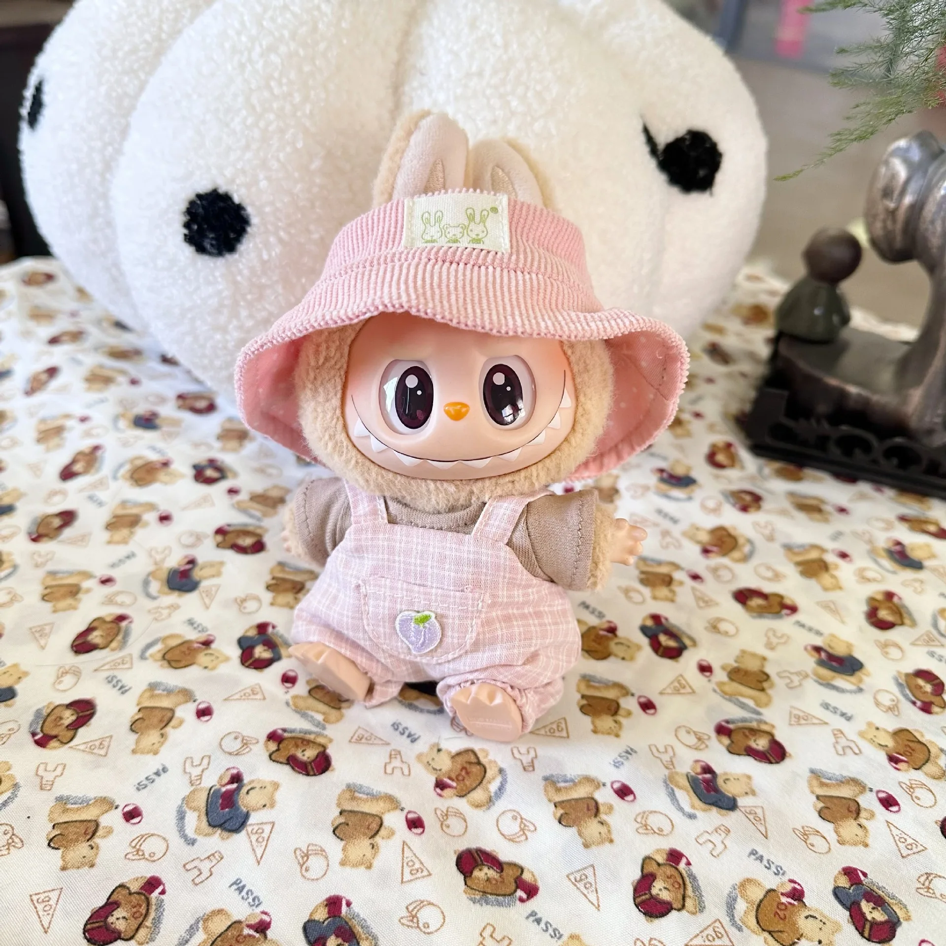 Vinyl Macaron Cloth Clothes First and Second Generation LABUBU Casual Checkered Two Piece Set Spring New Cute