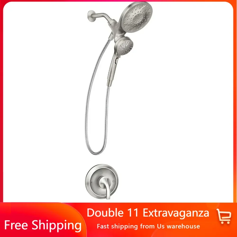 Multi-Function Handshower and Rainfall Shower Head Trim Combo with Shower Handle, Tub Spout, Metal Hose and Valve