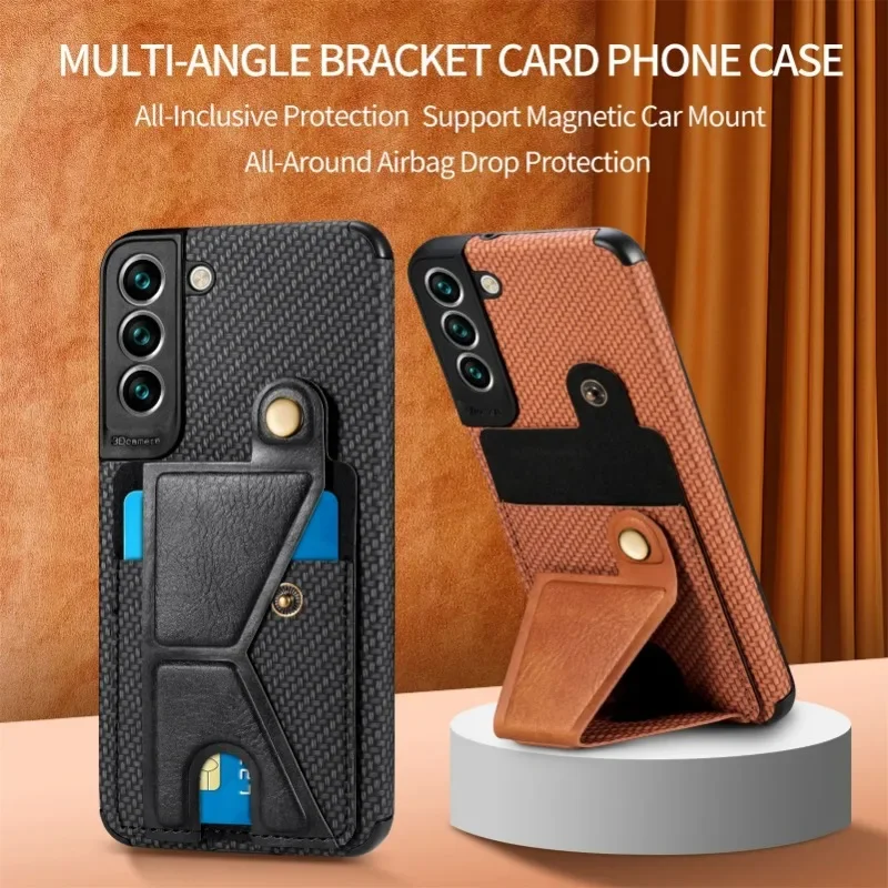 Carbon Fiber Wallet Flip Card Holder Phone Case for Samsung Galaxy S21 S23 FE S24 S22 Plus Ultra A25 A15 A35 A05 A05S Leather