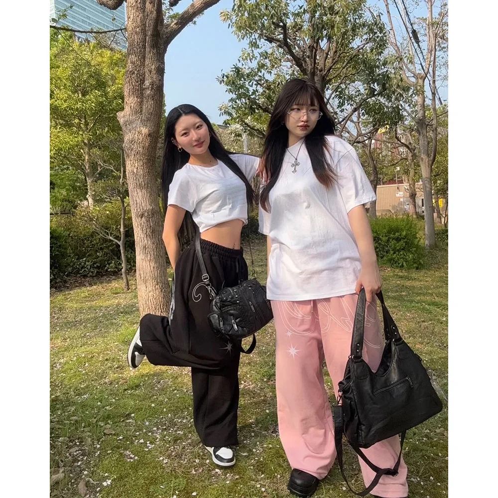 ゆったりとした女性のストレートレッグヒップホップカジュアルパンツクリーンフィットトレンディな長ズボン快適なルーズウエストポリエステル繊維