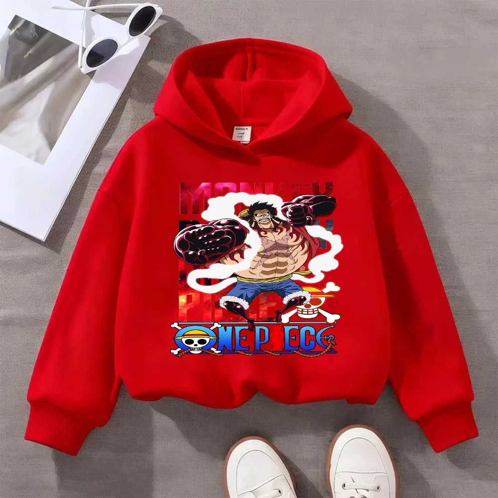 Felpa con cappuccio per bambini One Piece Monkey D. Rufy, felpa stampata con cartoni animati anime, pullover casual in cotone per ragazzi e ragazze, alla moda