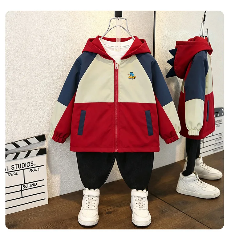 Kleinkind Jungen Kapuzenjacke Neue Frühling Herbst Baby Kinder Cartoon Dinosaurier Druck Kapuzen-Windjacke Mantel Kinder Freizeit-Oberbekleidung – Detail 6