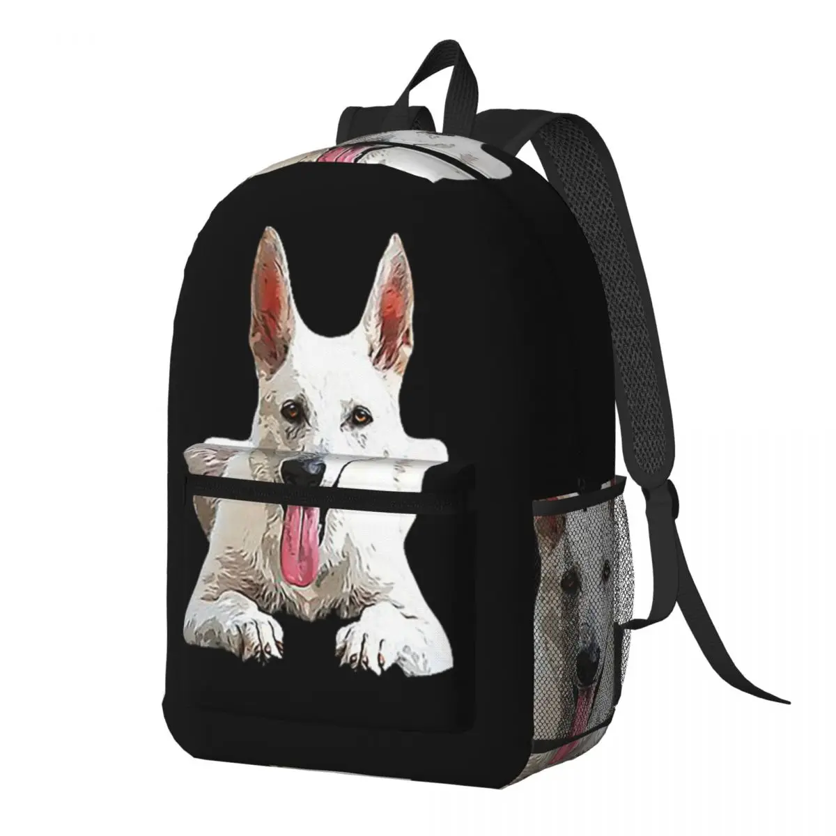 White Swiss Shepherd White German Shepherd Backpack Daypack Large Capacity BookBag School Bag Shoulder Bags for Men Women