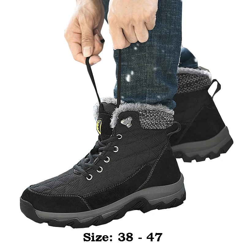 

High quality ankle length snow boots for men waterproof non slip 2024 hiking outdoor mountain 46 47 big size shoe black grey