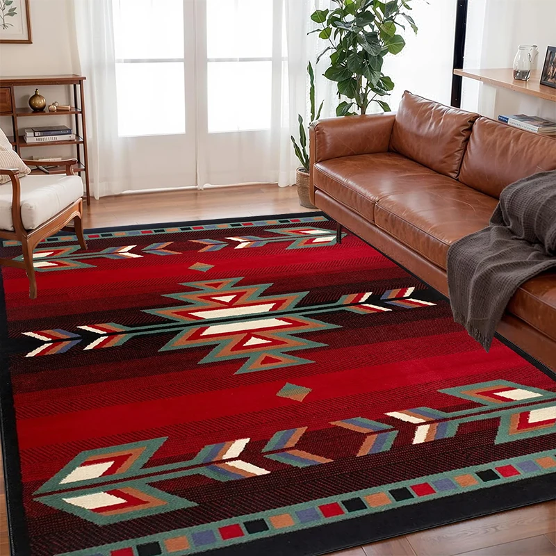 

Modern Southwestern Style Living Room Carpet Navajo-inspired Design Red Bedroom Bedside Soft Rug Home Floor Mat Ковер Tapis 러그