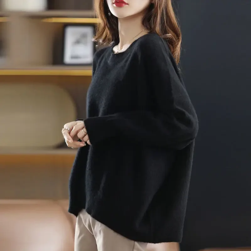 Autumn Winter Chic Loose Casual Simple Sweater Ladies Elegant Fashion All-match Knitting Pullover Solid Y2K Top Women Jumpers