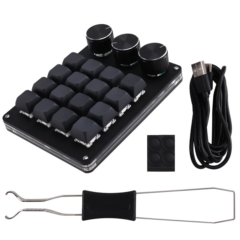 

Exquisite-Three-Knob 16-Key, 4-Row Shortcut Gaming And Stock Volume Design Clip Macro-Programmable Mechanical Keyboard