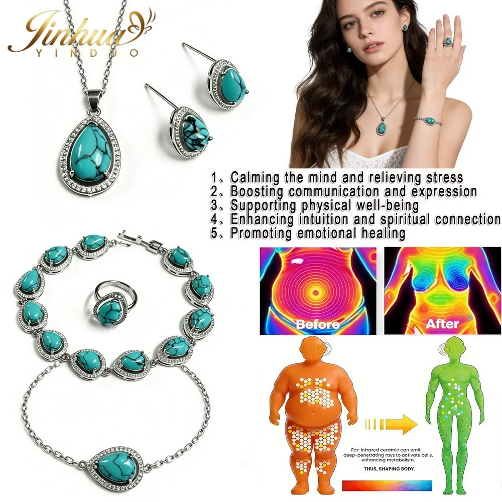 

26 New Arrival Wellness Jewelry Set 925 Sterling Silver Drop Natural Stone Necklace Earrings Bracelet Ring+Gift Box For Women
