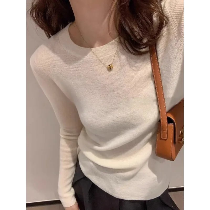 

Тонкий шерстяной свитер с круглым вырезом, женский тонкий базовый вязаный пуловер, повседневные женские топы, зима 2025 г.