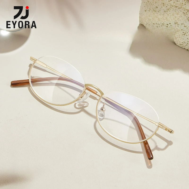 

EYORA Bottom Half-frame Oval Alloy Reading Glasses Myopia Eyewear Hyperopia Anti Blue Light Progressive Photochromic Eyeglasses
