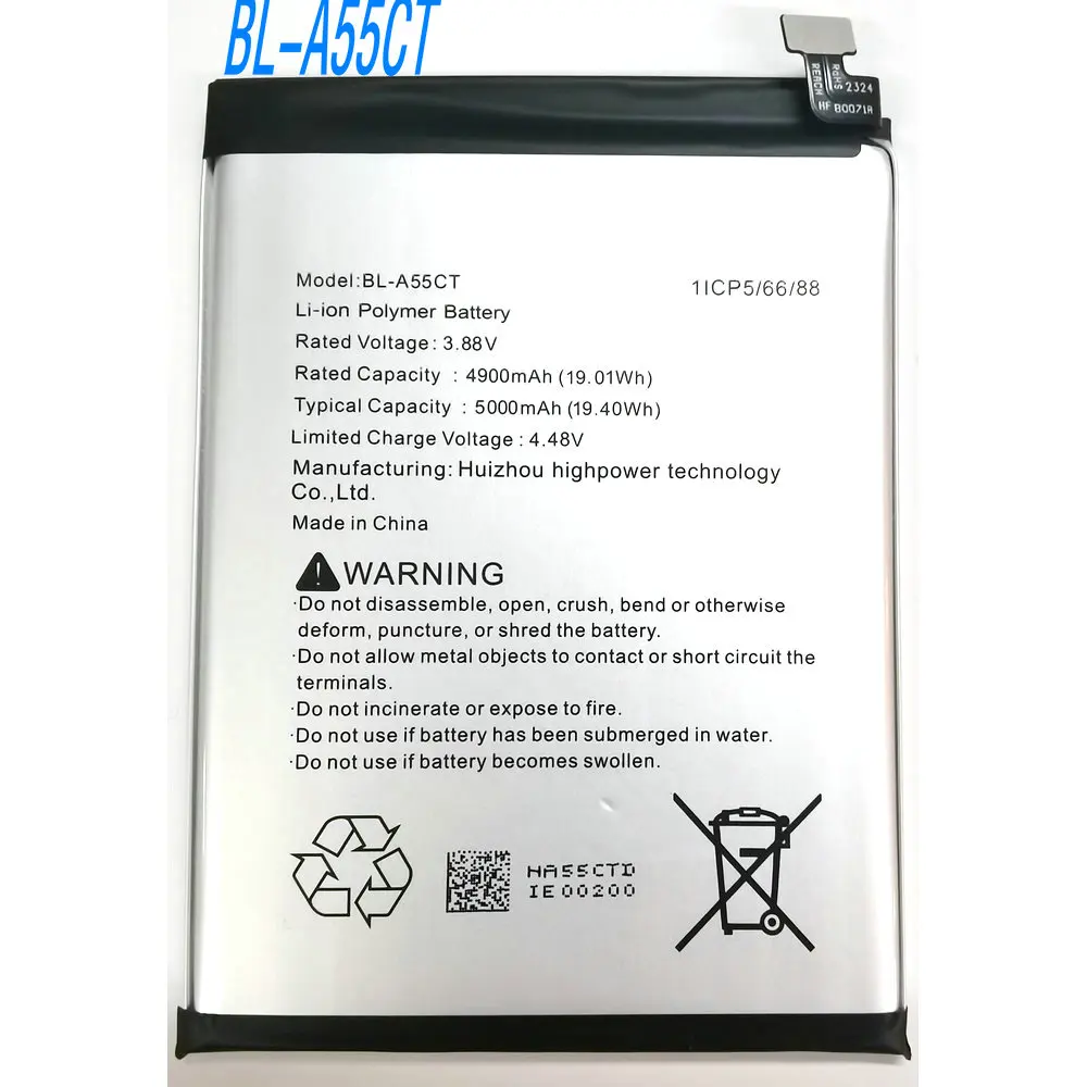 3.88V 19.40Wh BL-A55CT  Li-ion Polymer Mobile Phone Battery 1ICP5/66/88