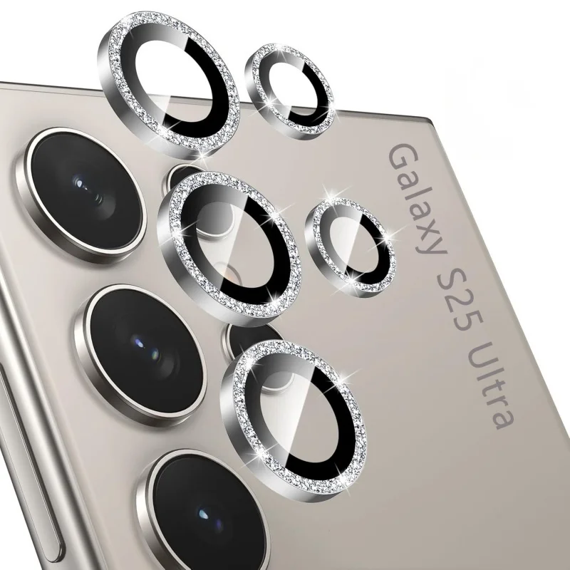 BXHBling Kameraobjektivschutz für Samsung Galaxy S25 S24 Ultra S24+ S23 Plus FE Glitzerring Gehärtetes Glas Rückseite Objektivdeckelabdeckung