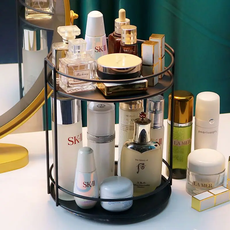 Rotating Perfume Organizer Cosmetic Shelf Metal Perfume Stand Skin Care Products Storage Rack Bathroom Organizer 360° Rotation