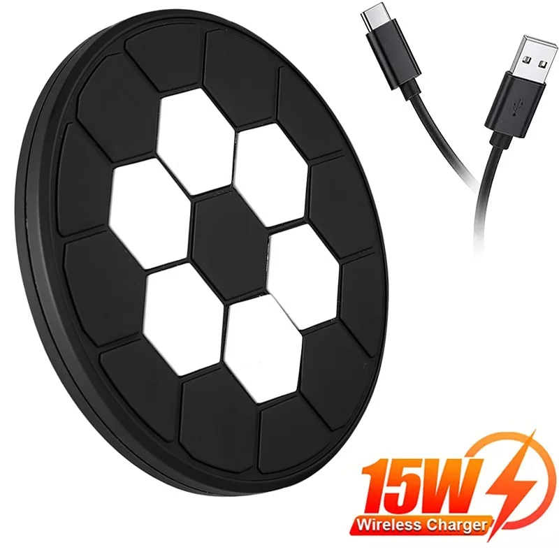15W Football Quick Wireless Charger Pad For iPhone 16 15 Portable Desktop Type-c Port Induction Fast Wireless Charging Station