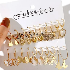 Set of hollow butterfly earrings for women, gold, creative, simple, fashion, temperament, love, jewelry gifts, 10 pieces 8 Main Sales Earring Butterfly - №3