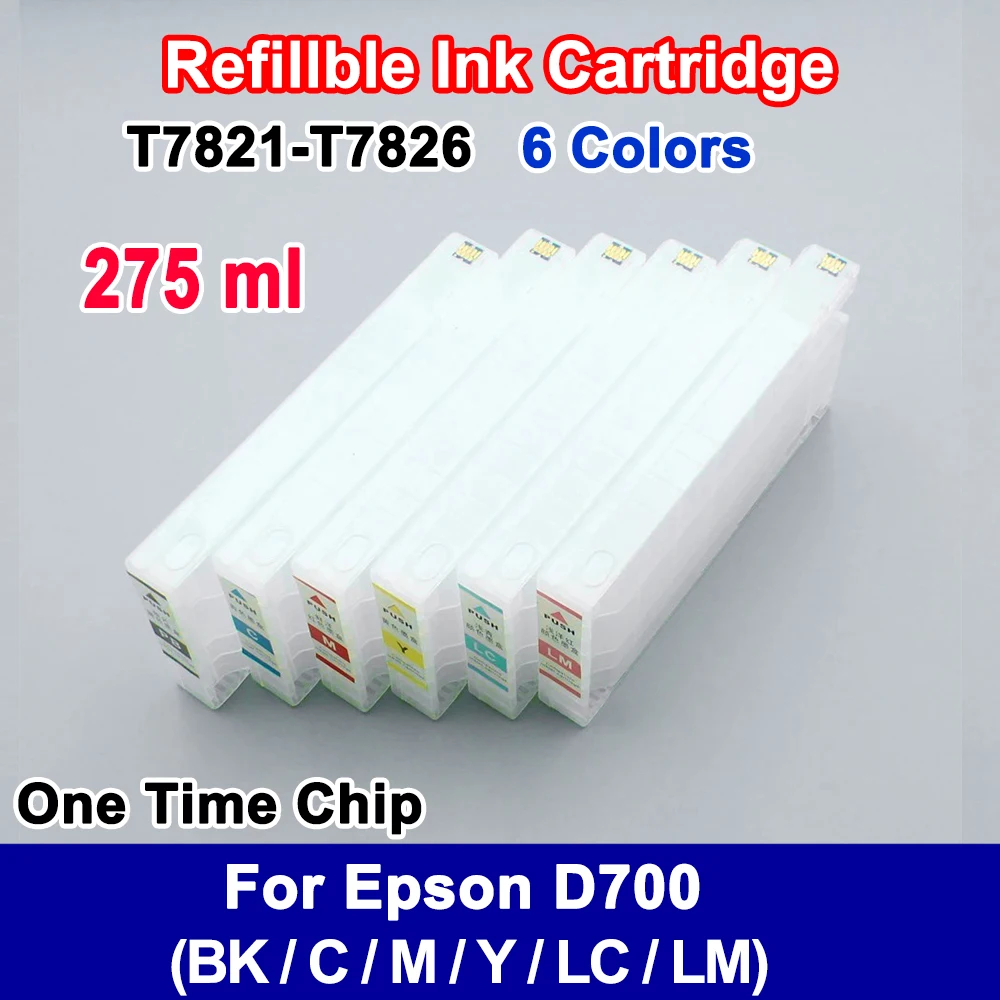 6Color T7821-T7826 Empty refillable ink cartridge with disposable Chip for Epson D700 Printer T7821 T7822 T7823 T7824 T7825