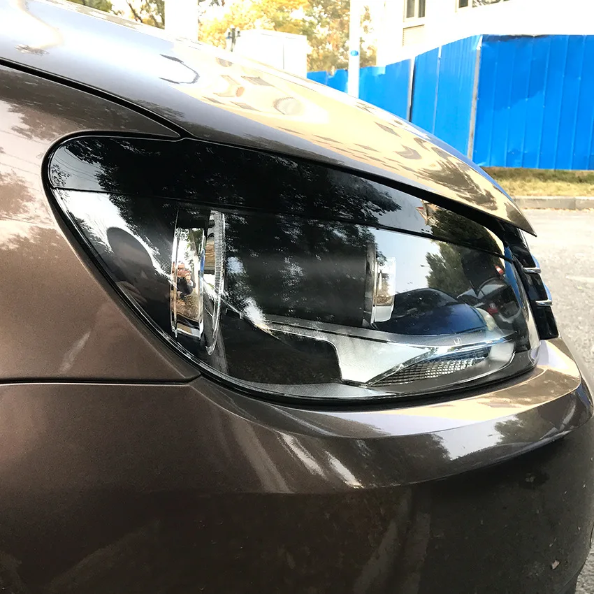 2011 To 2015 For Volkswagen Touran Front Headlight Lamp Eyebrow Lamp Eyelid Trim Cover Decoration ABS Glossy Black Carbon Fiber