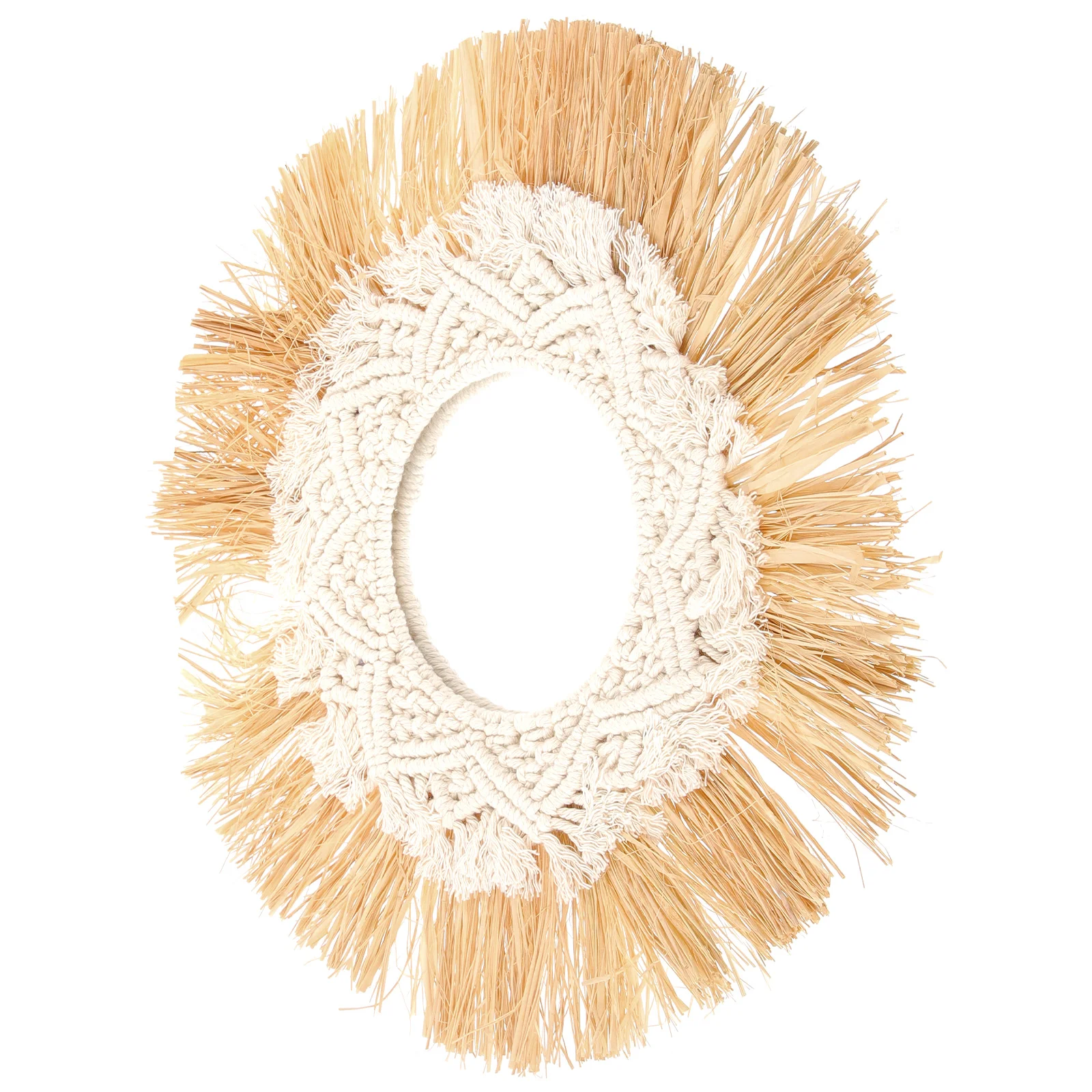 

Straw Woven Wall Mirror Decor Vintage Circle Mirrors Bedroom Living Room Bohemian Style Hanging Retro House Decor