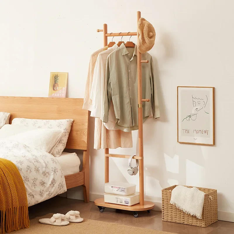 Small apartment hanger beech floor coat rack door entrance bedroom simple with wheels removable hanger